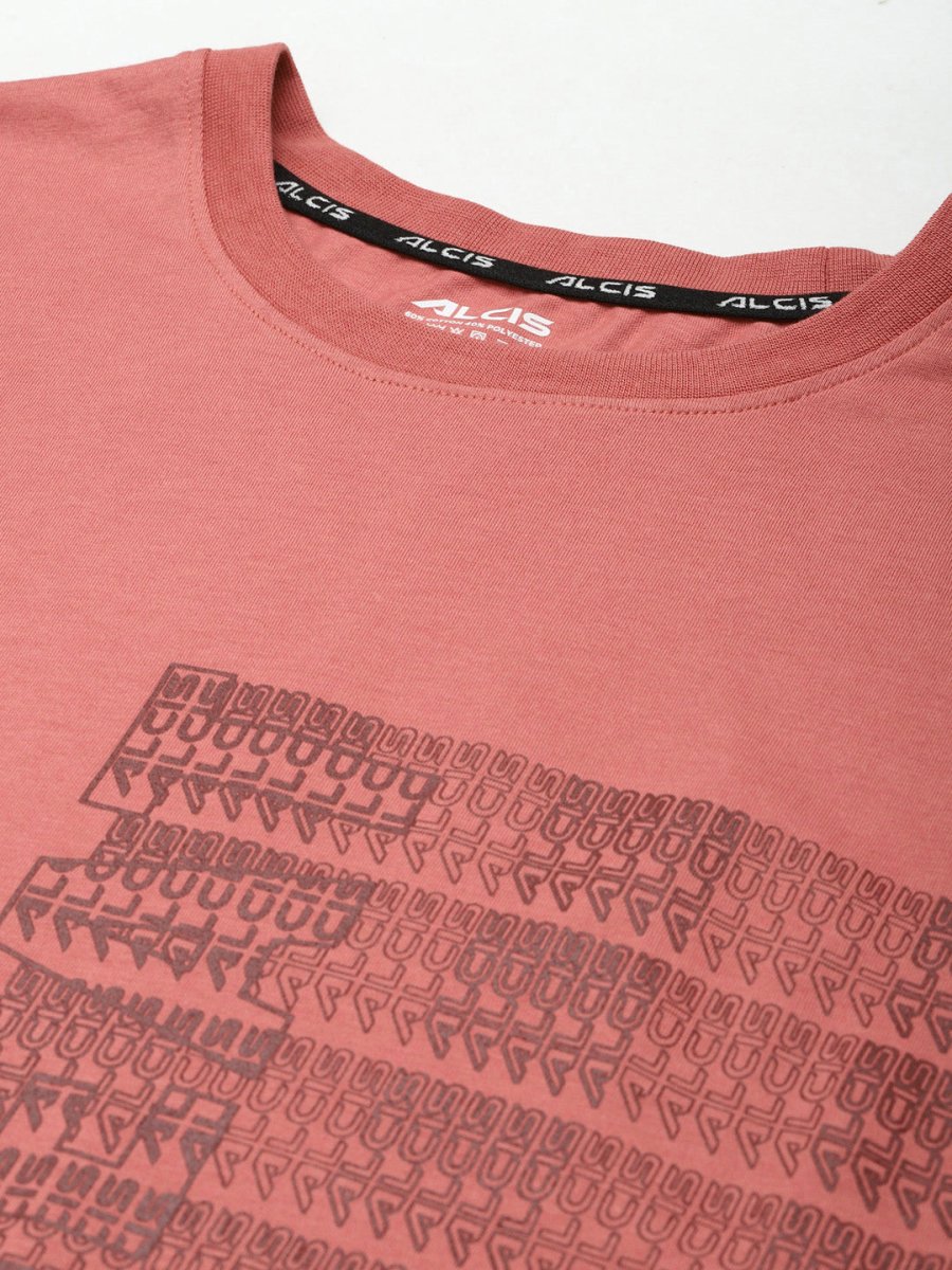 Alcis Men Pink Typography Printed Slim Fit Running T-shirt | Swadesiicart