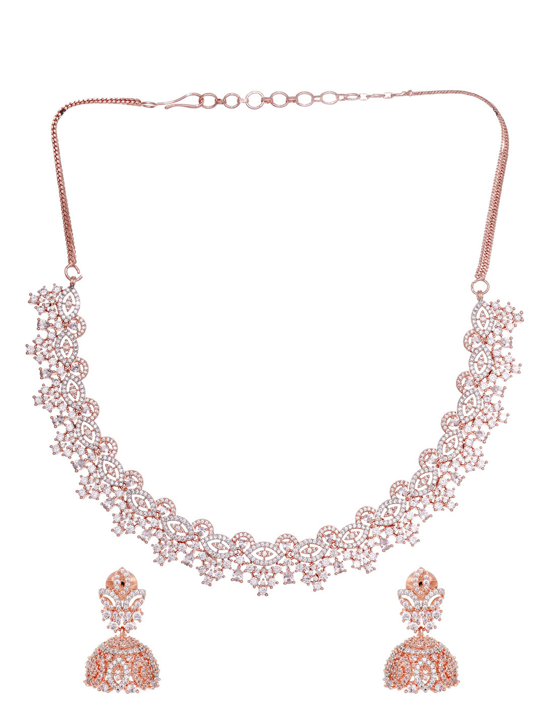 Saraf RS Jewellery Rose Gold-Polished & White AD & CZ-Studded Contemporary Jewellery Set - Swadesiicart