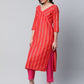 Ahalyaa Women Red Striped Kurta with Trousers | Swadesiicart