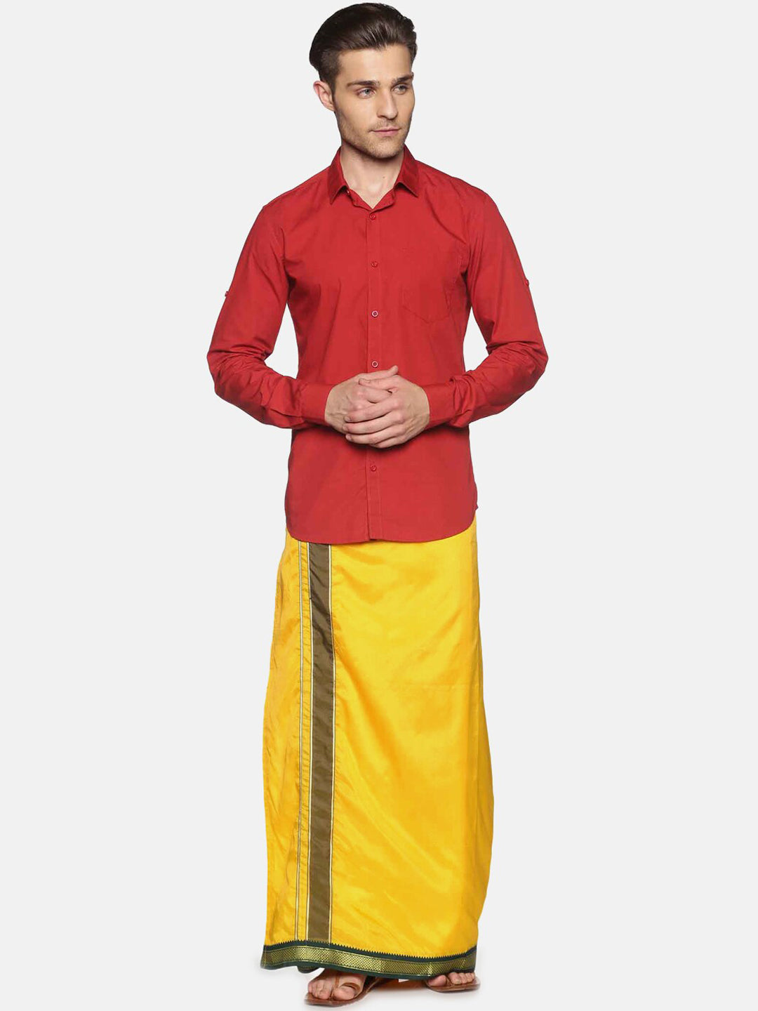 Sethukrishna Men Yellow Solid Readymade Dhoti | Swadesiicart