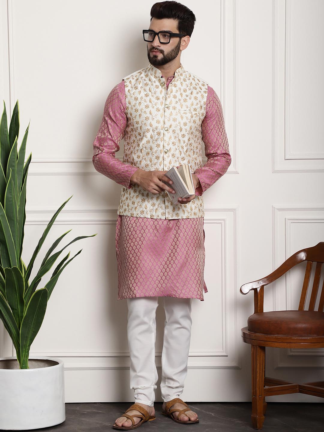 Sojanya Ethnic Motifs Regular Kurta With Churidar & With Nehru Jacket | Swadesiicart