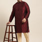 Sojanya Plus Men Plus Size Red & Black Woven Design Straight Kurta | Swadesiicart