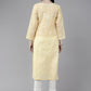 ADA Women Cream-Coloured & White Ethnic Motifs Embroidered Chikankari Cotton Kurta | Swadesiicart