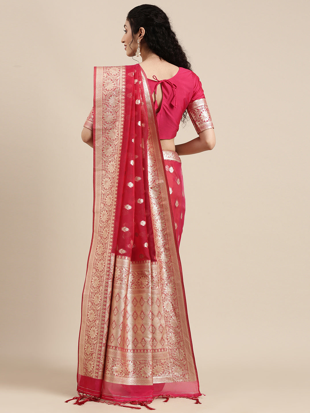 Saree Mall Red Ethnic Motifs Zari Organza Banarasi Saree | Swadesiicart