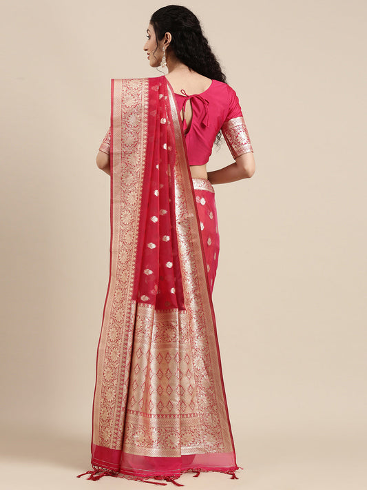 Saree Mall Red Ethnic Motifs Zari Organza Banarasi Saree | Swadesiicart