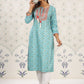 Ode by House of Pataudi Sea Green Ethnic Printed Tie-Up Neck Gotta Patti Straight Kurta - Swadesiicart