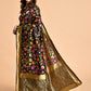 Sangria Black & Pink Floral Zari Silk Blend Banarasi Saree | Swadesiicart