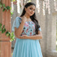 Jyoti Fashion Women's Sky Blue Sequins Thread Embroidery Faux Georgette Anarkali Dress | Swadesiicart