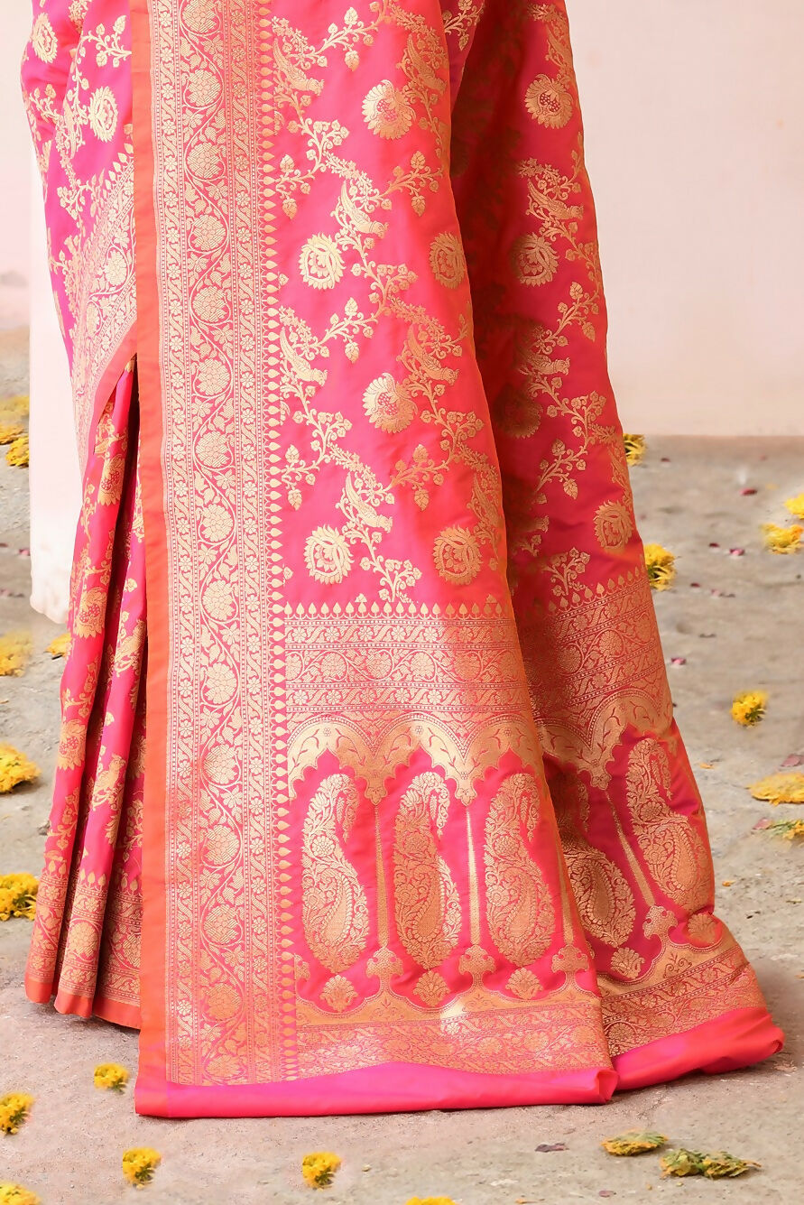 Joban Fashion Pink Peach Soft Pure Handloom Banarasi Silk Saree | Swadesiicart