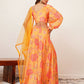 Orange Digital Chinon Handwork Top with Palazzo & Dupatta - Naomika - Swadesiicart
