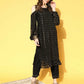 Ahalyaa Women Black Colour Georgette Gold Foil Printed Kurta Pant Set | Swadesiicart