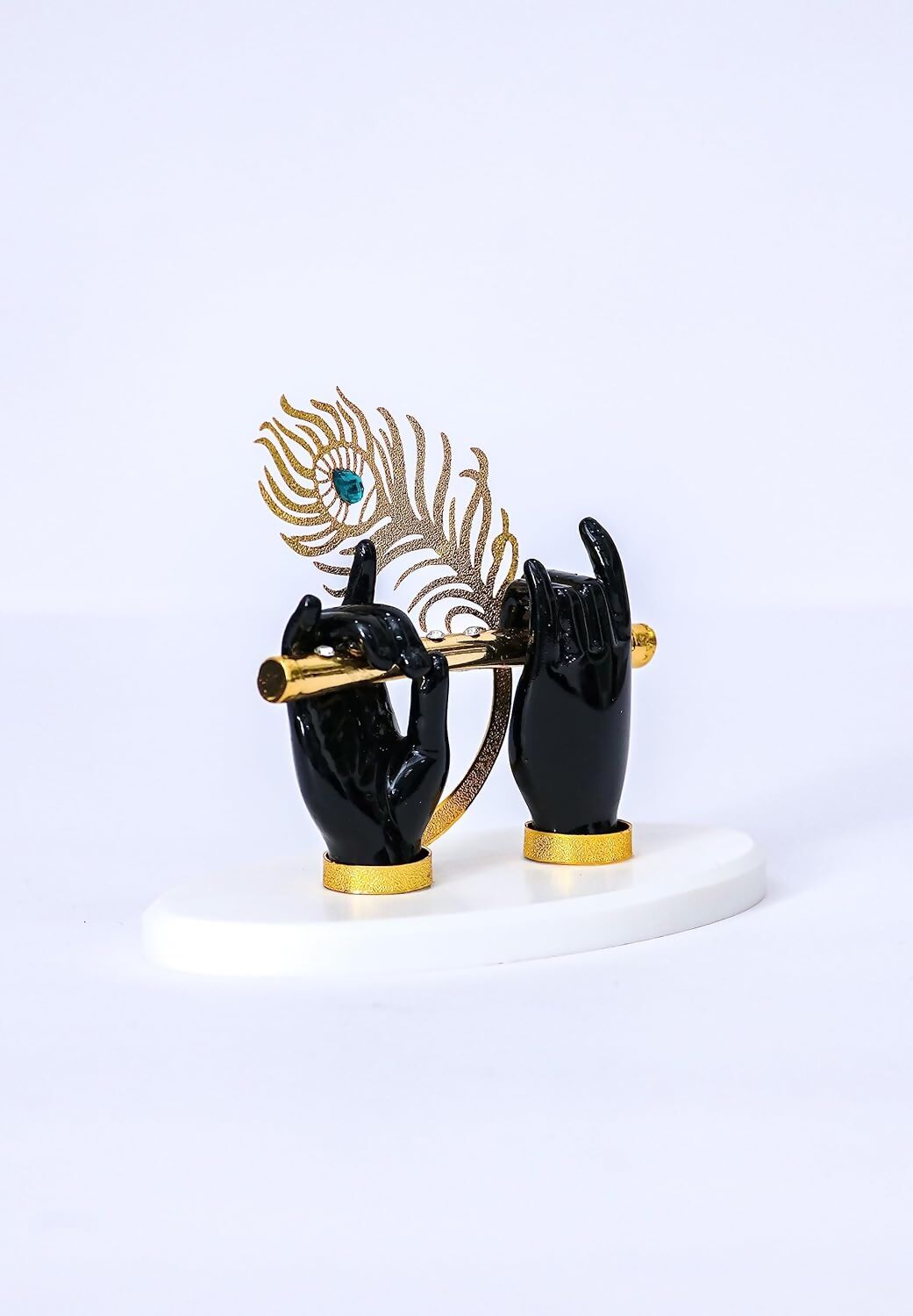 House Of Wemy Gold-Polished Lord Krishna Hands Idol with Flute and Pecock Feather - Black - Swadesiicart