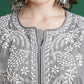 ADA Women Grey & White Chikankari Embroidered Straight Kurta | Swadesiicart