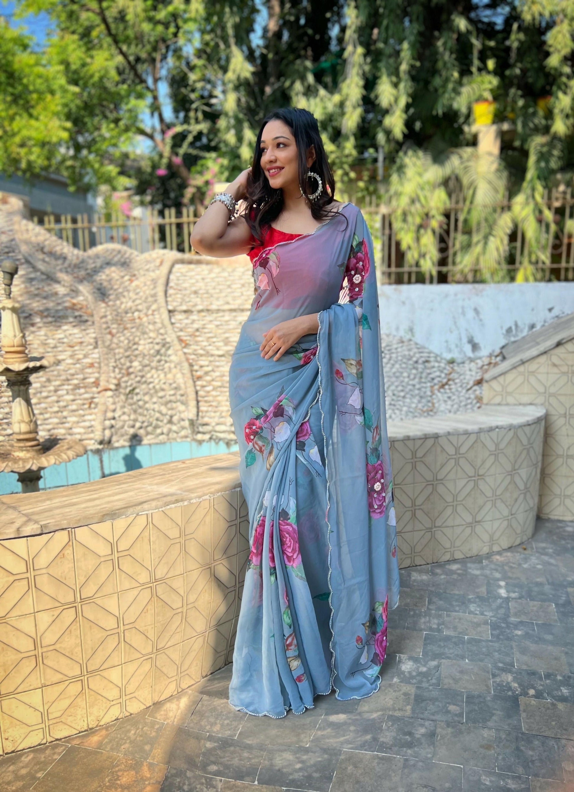Vamsee Sneh-Khatali Grey Georgette Saree - Swadesiicart