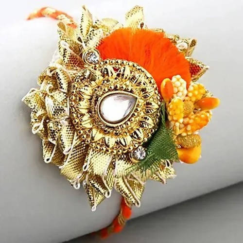 Zardosi Flower Design Rakhi & Kaju Katli Box | Swadesiicart