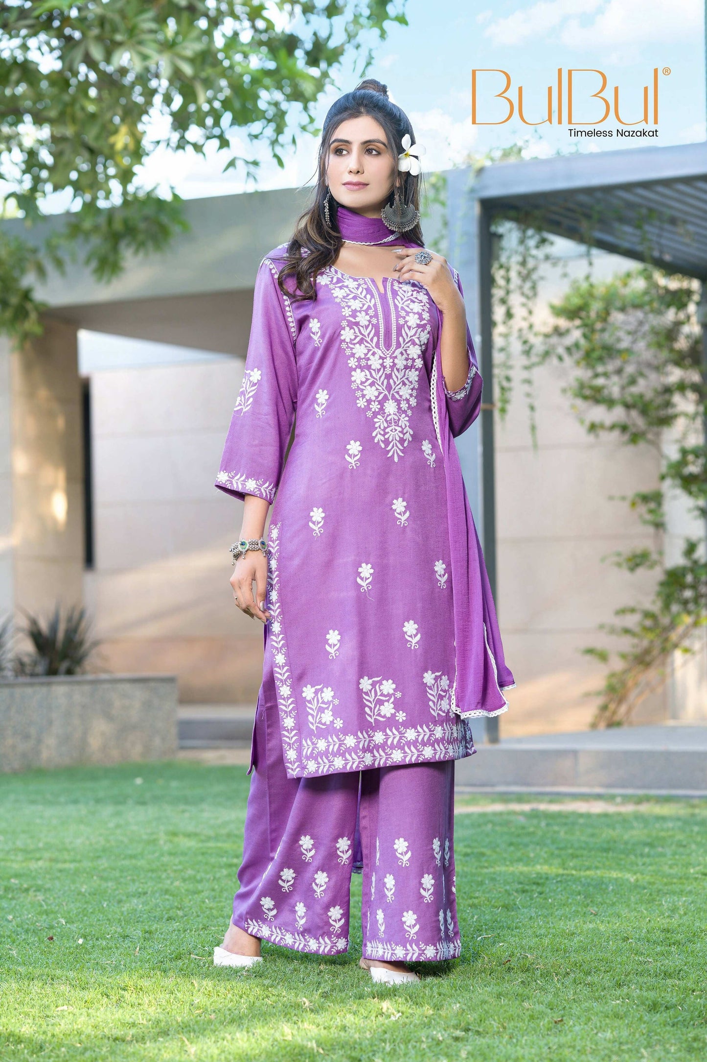 BulBul Meher Purple Rayon Kurta Set with Dupatta - Swadesiicart