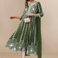 HERE&NOW Green & White Ethnic Motifs Embroidered Chikankari Kurta & Dupatta | Swadesiicart