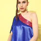 InWeave Women's Blue Pink Brocade Satin Oneshoulder Kurta Set - Swadesiicart