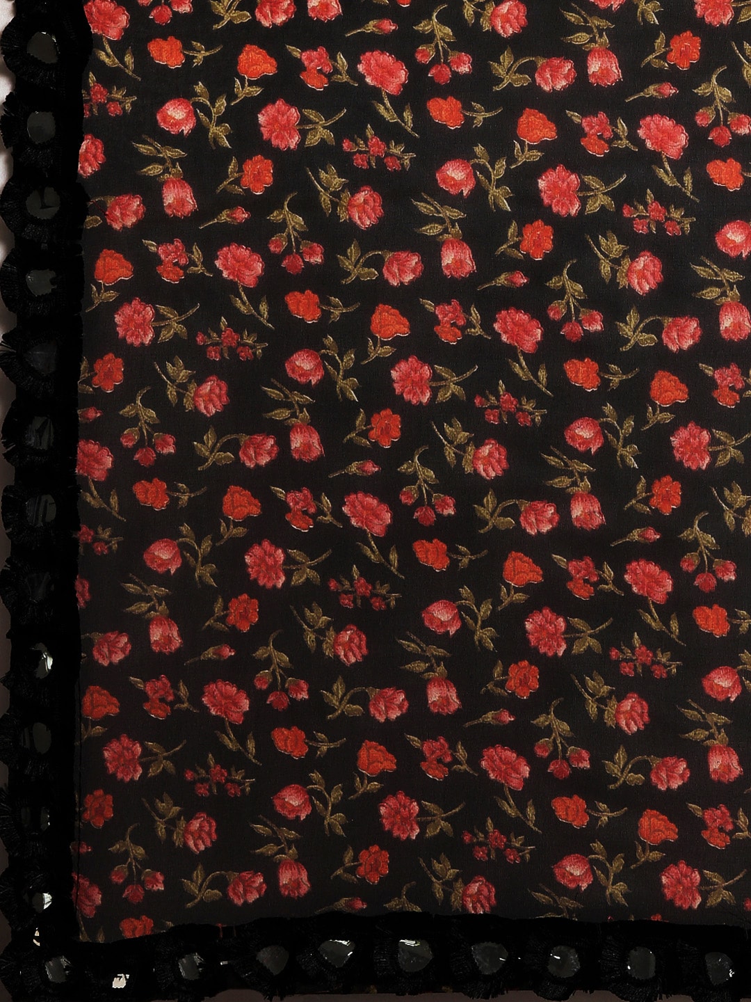 Tikhi Imli Black & Red Poly Georgette Printed Saree | Swadesiicart