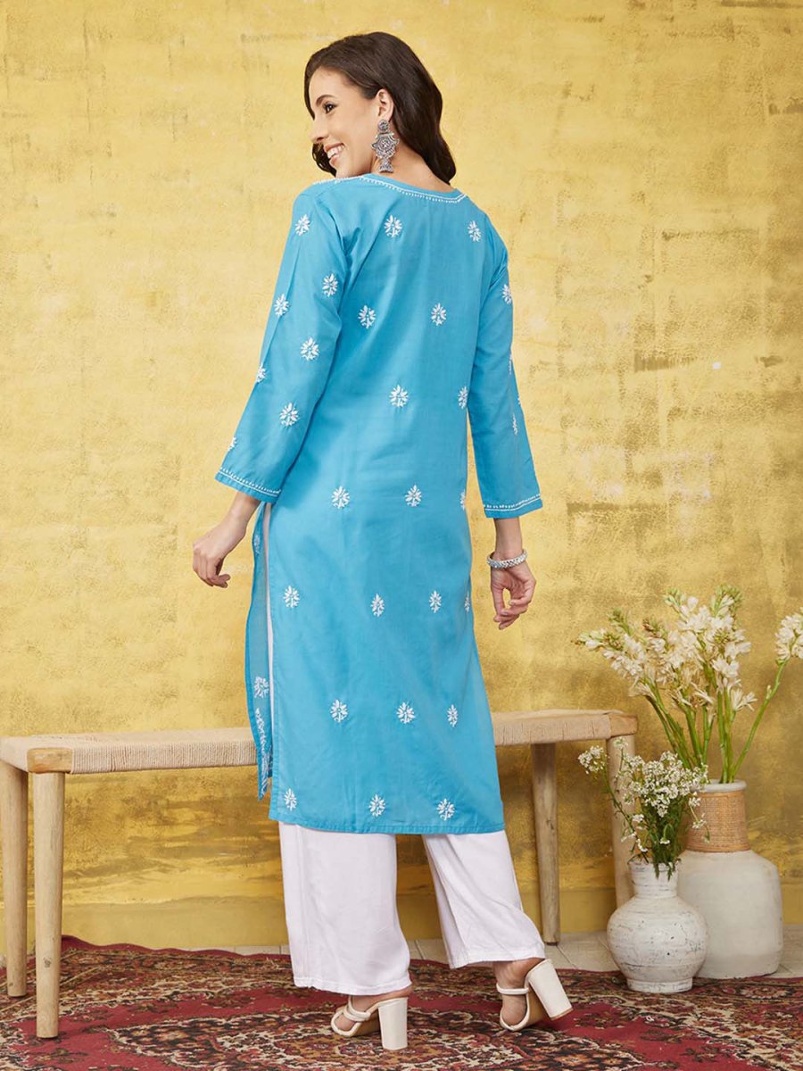 ADA Ethnic Motifs Embroidered Lucknowi Chikankari Kurta | Swadesiicart