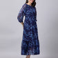 Souchii Navy Blue Floral Layered Chiffon A-Line Midi Dress - Swadesiicart