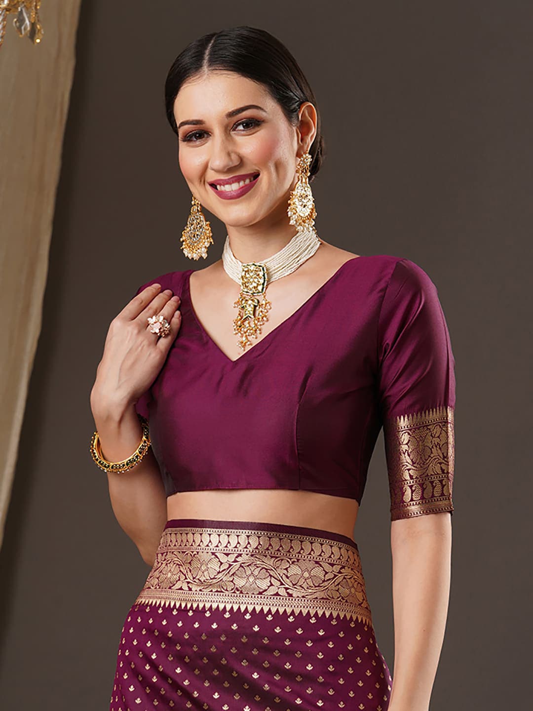 Anouk Woven Design Zari Silk Blend Banarasi Saree | Swadesiicart