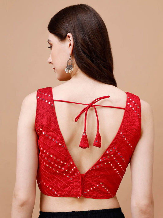 Tikhi Imli Embroidered Mirror Work Sleeveless Saree Blouse | Swadesiicart