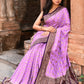 Joban Fashion Lavender Crepe Chiffon Pure Handloom Banarasi Silk Saree | Swadesiicart