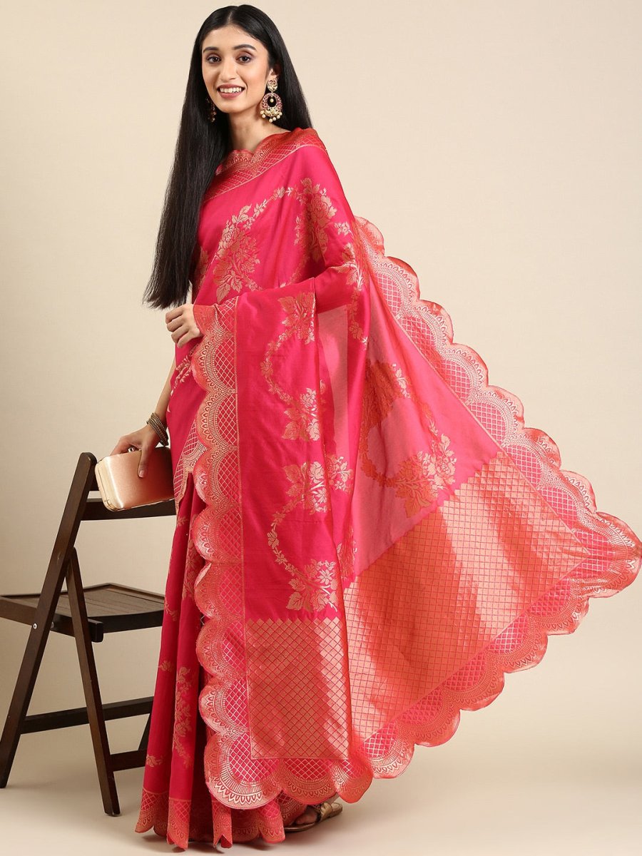 Anouk Pink Woven Design Pure Silk Banarasi Saree | Swadesiicart