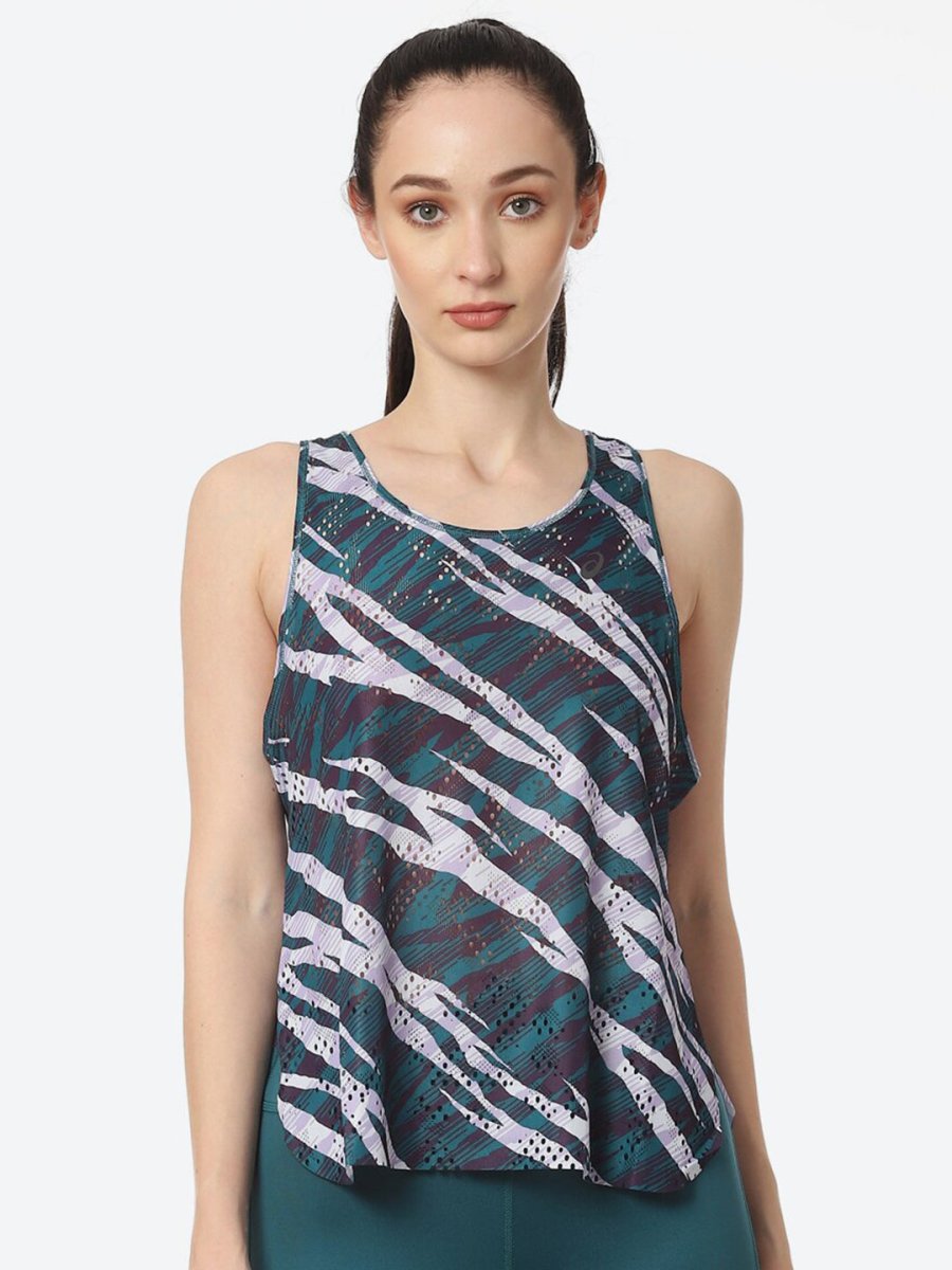 ASICS Ventilate Actibreeze Aop Women White Green Printed T-shirt | Swadesiicart