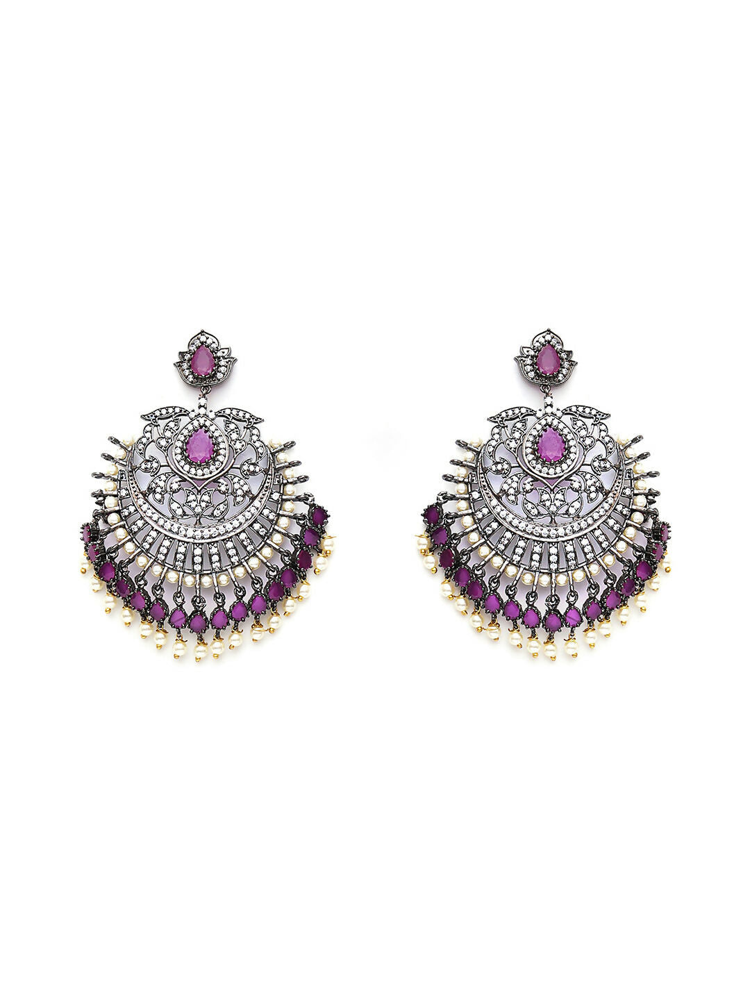 Maroon Silver Plated Earrings- Ruby Raang | Swadesiicart