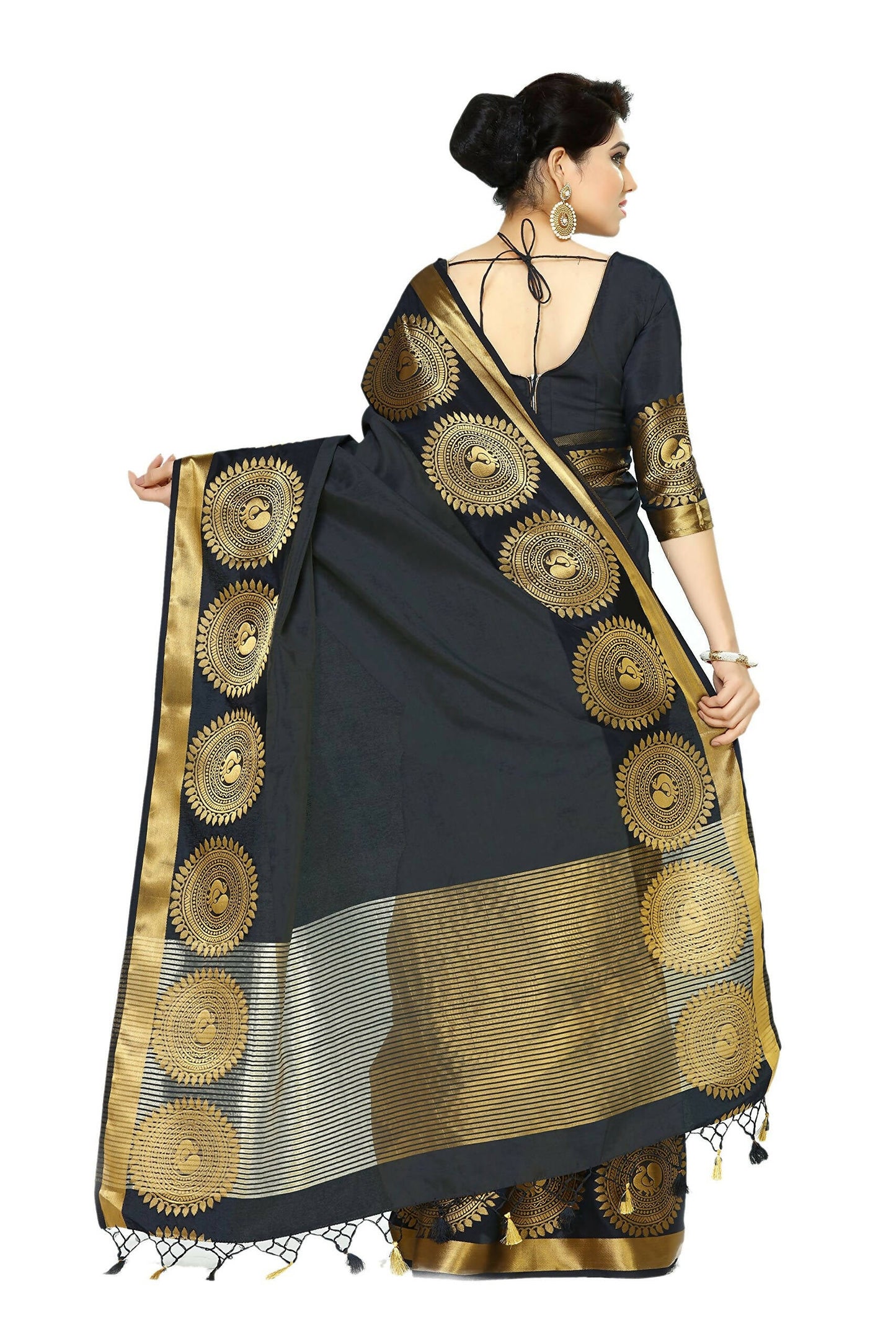 Mimosa Women's Banarasi Tussar Silk Black Saree | Swadesiicart