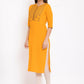 HERE&NOW Yellow Geometric Yoke Design Thread Work Kurta - Swadesiicart