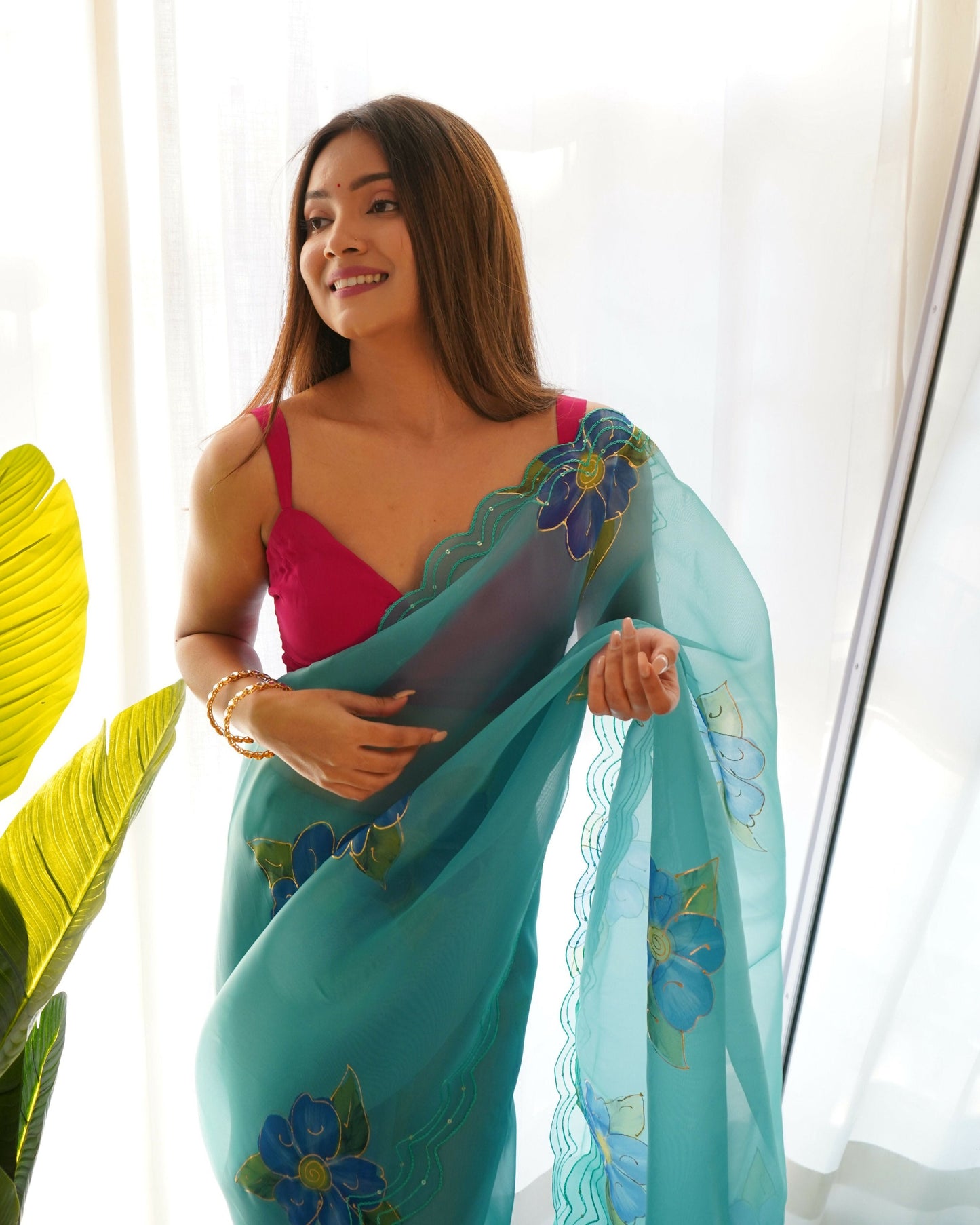 Vamsee Divisha Sky Organza Saree - Swadesiicart