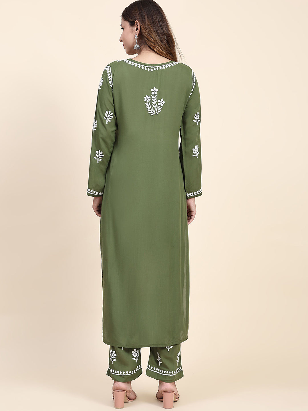 HOUSE OF KARI Floral Embroidered Thread Work Pure Cotton Kurta with Trousers | Swadesiicart