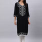 Souchii Women Black Ethnic Motifs Yoke Design Thread Work Kurta - SOUCHII