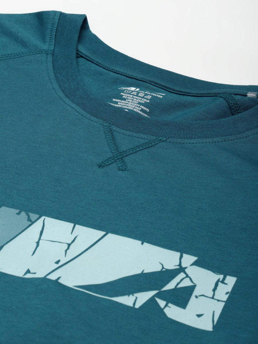 Alcis Men Teal Printed Slim Fit Running T-shirt | Swadesiicart