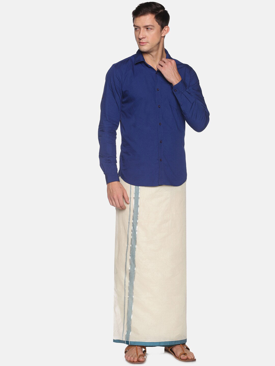 Sethukrishna Mens Off White Traditional Kerala Double Mundu | Swadesiicart