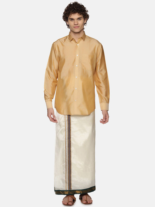 Sethukrishna Men Off White Solid Art Silk Dhotis | Swadesiicart