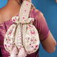 Masq Beige & Pink Embroidered Potli Clutch - Swadesiicart