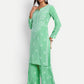 ADA Floral Embroidered Long Sleeves Regular Lucknowi Chikankari Kurta With Palazzos | Swadesiicart
