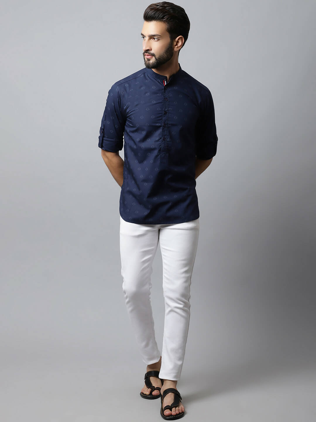 Even Apparels Navy blue Color Pure Cotton Men's Kurta With Band Collar (PRT1184) | Swadesiicart