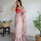 Vamsee Peach Organza Saree - Swadesiicart