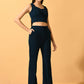 Myshka Women's Navy Blue Solid Top With Trousers - Swadesiicart