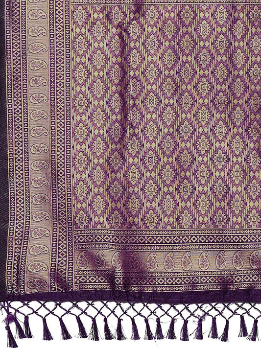 Mitera Ethnic Motifs Zari Silk Blend Banarasi Saree | Swadesiicart