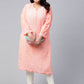 ADA Ada Women Plus Size Peach-Coloured & White Ethnic Motifs Chikankari Georgette Handloom Kurta | Swadesiicart