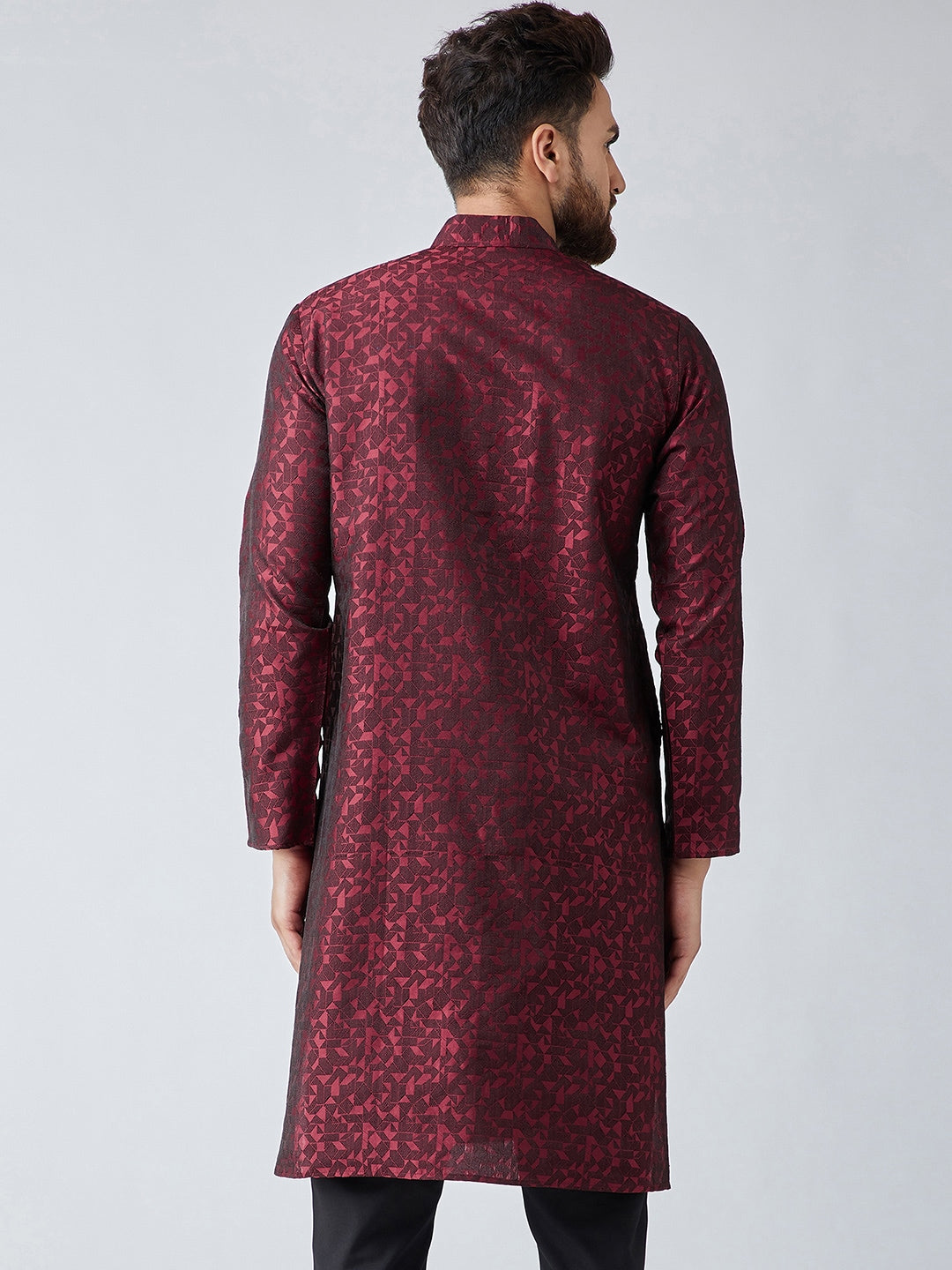 Sojanya Men Maroon Woven Design Straight Kurta | Swadesiicart