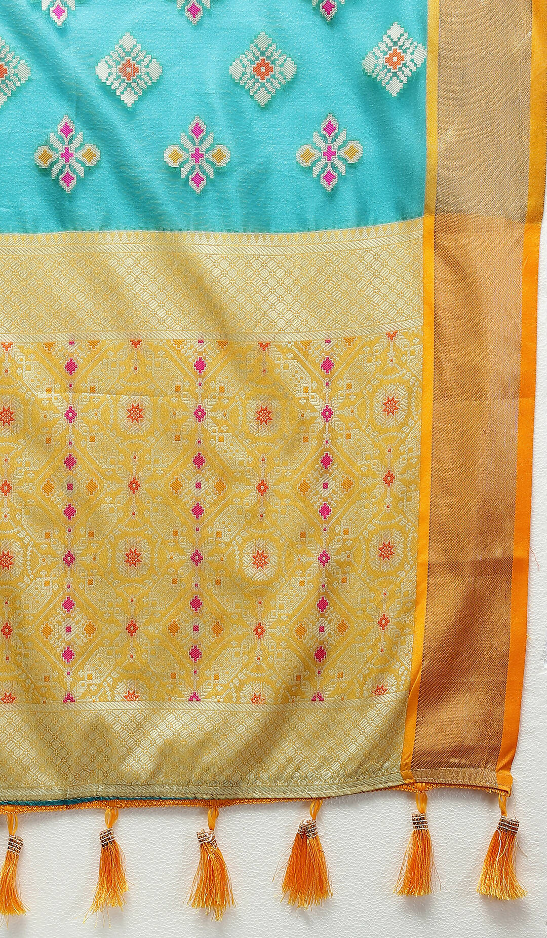 Lorenvalley Fashion Teal Organza Silk Woven Design with Meenakari Weaving Saree - Swadesiicart