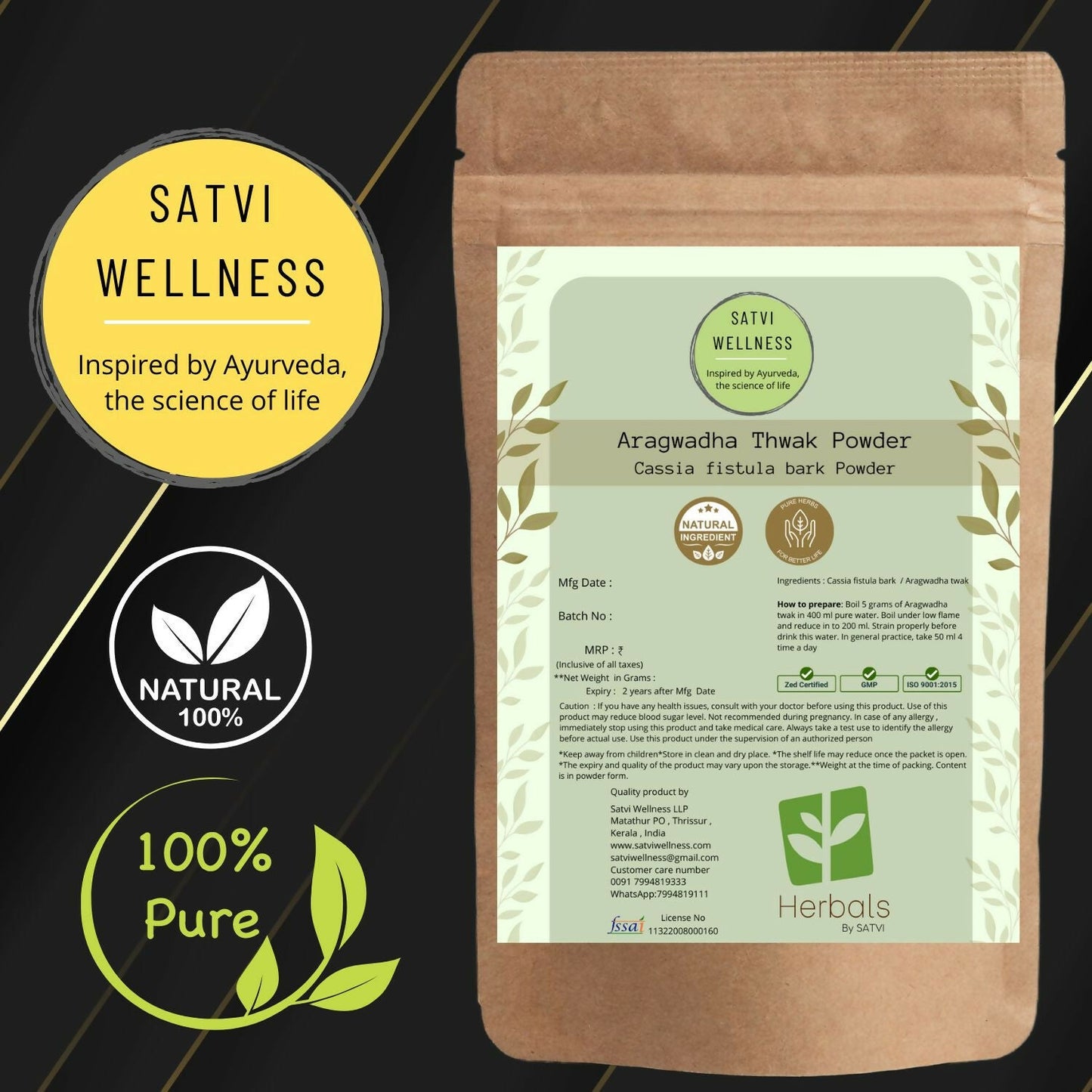 Satvi Wellness Aragwadha Bark Powder - Swadesiicart