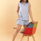 BohoJazz Denim Blue Linen Tailored Shorts with Sleeveless Collared Top Co-ord Set - Swadesiicart